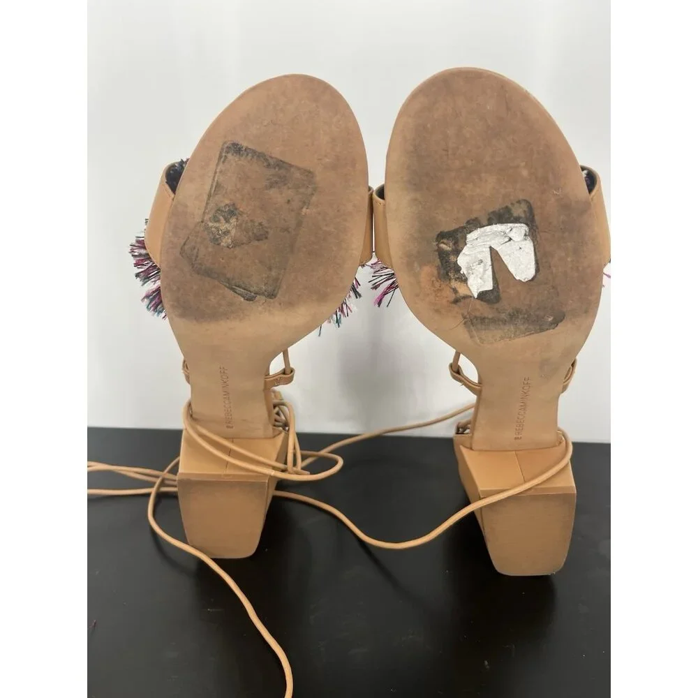 Rebecca Minkoff Camel Isla‎ Tassel Gladiator Laceup Heels Pumps Shoes sz 8M